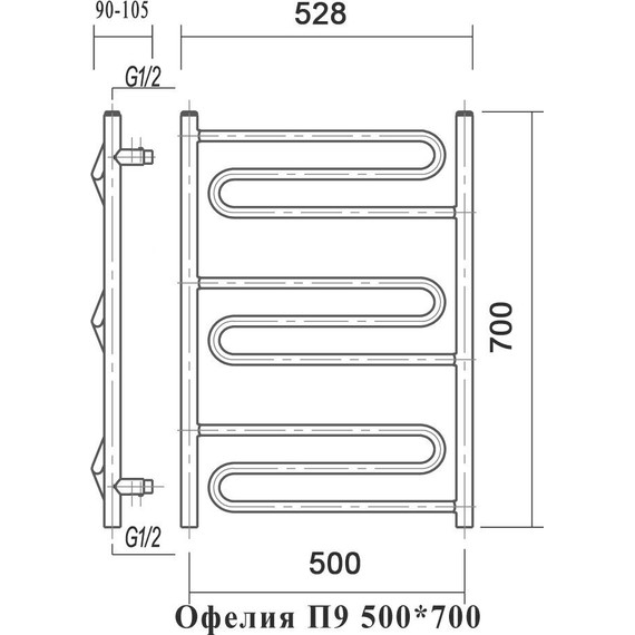 Полотенцесушитель водяной Domoterm Офелия П9 500х700 мм фото 4