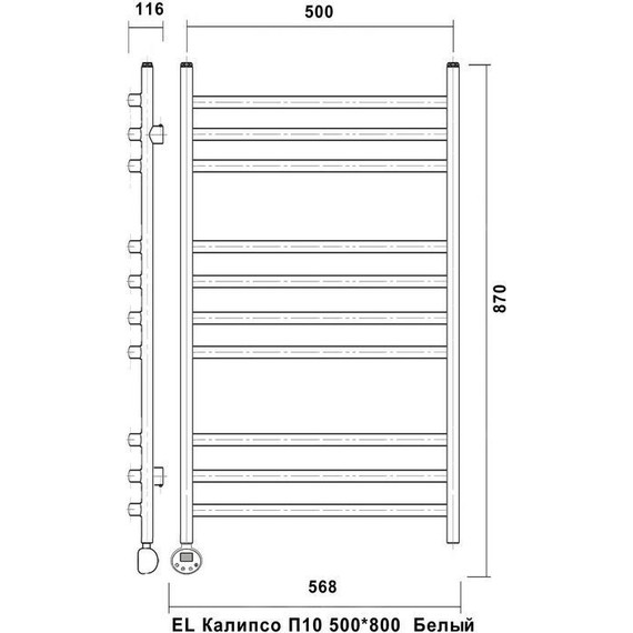 Полотенцесушитель электрический Domoterm Калипсо БЕЛ П10 500х800 мм ER, белый фото 4