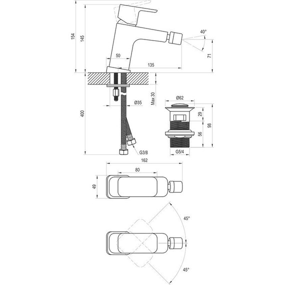 Смеситель для биде Ravak 10° Free TD F 055.20 X070155, чёрный матовый фото 3