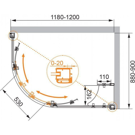 Душевое ограждение Cezares Anima RH-2 120x90 см R, хром/матовое фото 5