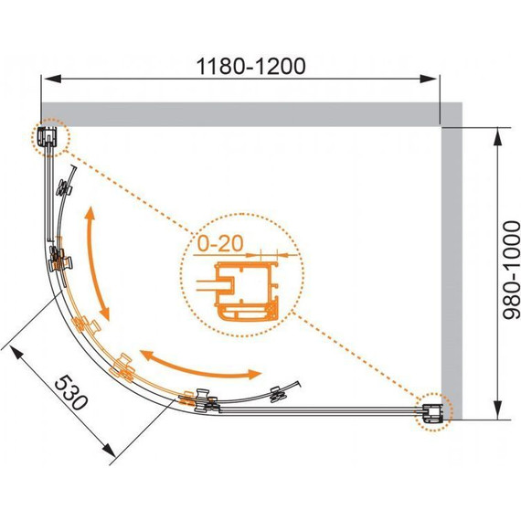Душевое ограждение Cezares Anima RH-2 120x100 см R, хром/прозрачное фото 4