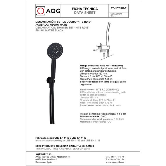 Душевая система для душа AQG Beta ER217 19BETER21705, черный матовый фото 5