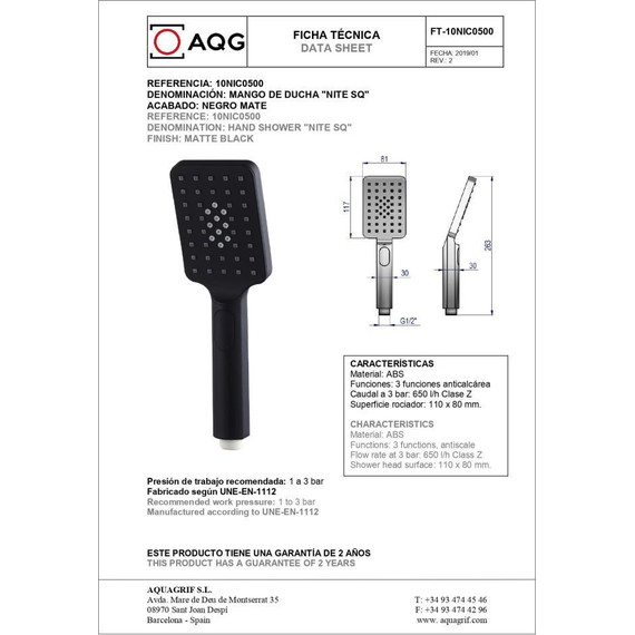 Душевая система для душа AQG Bold EC217 19BOLEC21705, черный матовый фото 5