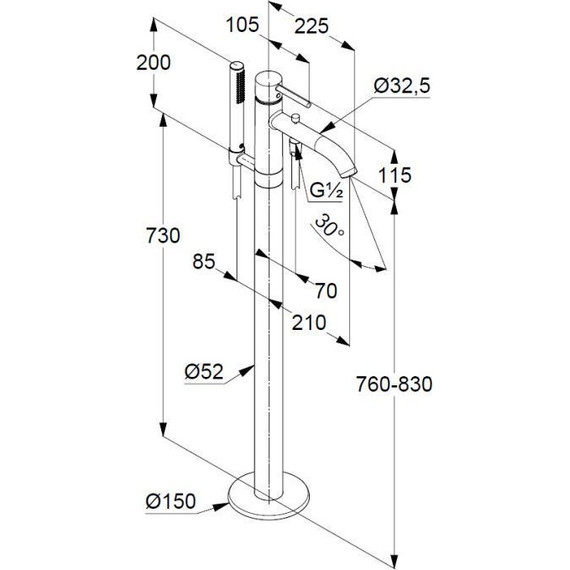 Смеситель для ванны Kludi Bozz 385903976, черный матовый фото 3