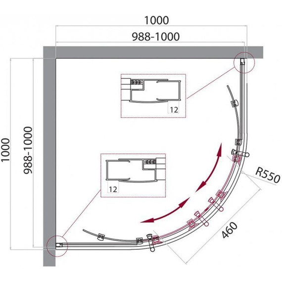 Душевое ограждение BelBagno 100x100 см UNO-195-R-2-100-P-Cr, хром/матовое - 4 Душевое ограждение BelBagno 100x100 см UNO-195-R-2-100-P-Cr, хром/матовое фото 4