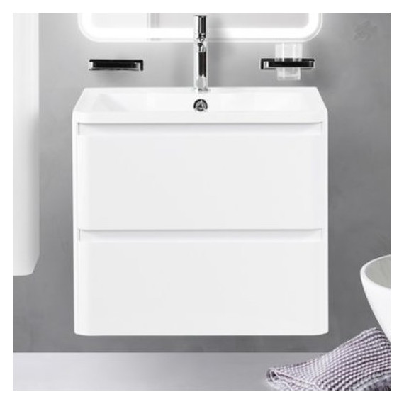 Тумба подвесная с раковиной BelBagno ALBANO-600-2C-SO-BL 60 см, Bianco Lucido, Цвет фасада: Bianco Lucido фото 