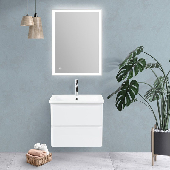 Тумба подвесная с раковиной BelBagno ALBANO-CER-600-2C-SO-BL 60 см, Bianco Lucido, Цвет фасада: Bianco Lucido фото 2