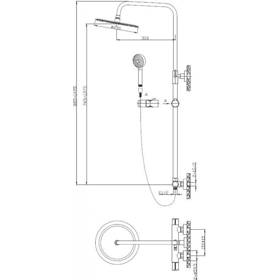 Душевая стойка BelBagno UNO-DOCM-NERO, черный матовый, Цвет производителя: чёрный матовый - 2 Душевая стойка BelBagno UNO-DOCM-NERO, черный матовый, Цвет производителя: чёрный матовый фото 2