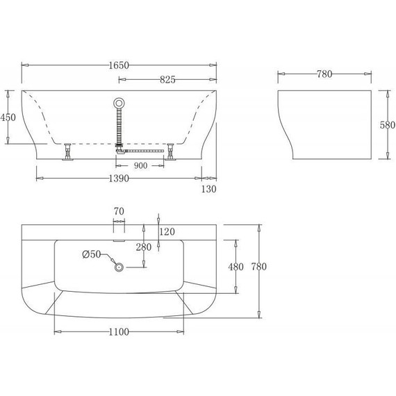Ванна пристенная BelBagno BB74-1650-W0 165x78 см - 3 Ванна пристенная BelBagno BB74-1650-W0 165x78 см фото 3
