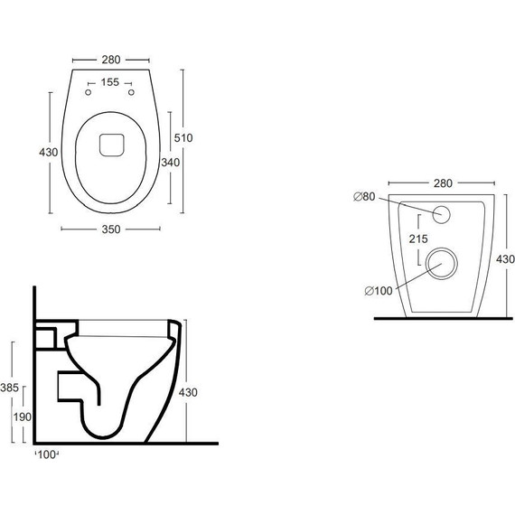 Унитаз приставной безободковый White Ceramic Basic W020105, черный матовый фото 2