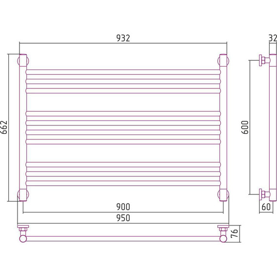 Полотенцесушитель водяной Сунержа Богема L П10 600x900 мм (прямая перемычка) 00-0202-6090 фото 7