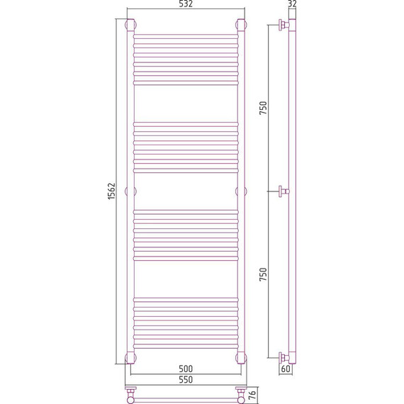 Полотенцесушитель водяной Сунержа Богема+ П24 1500x500 мм (прямая перемычка) 00-0220-1550 фото 7