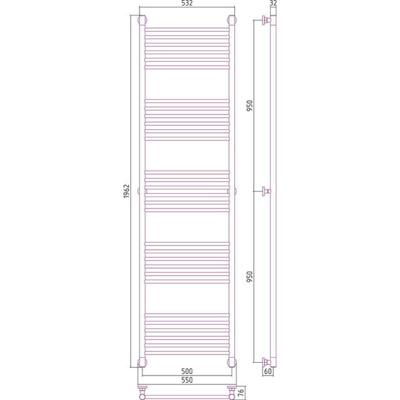 Полотенцесушитель водяной Сунержа Богема+ П30 1900x500 мм (прямая перемычка) 00-0220-1950 фото 7