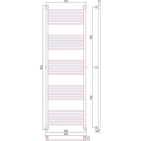 Полотенцесушитель водяной Сунержа Богема+ П30 1900x600 мм (прямая перемычка) 00-0220-1960 фото 6