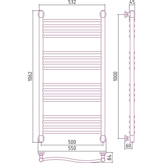 Полотенцесушитель водяной Сунержа Флюид+ П16 1000x500 мм 00-0222-1050 фото 6
