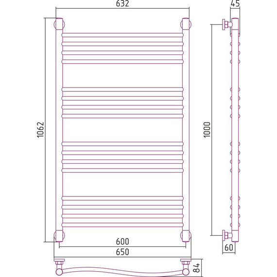 Полотенцесушитель водяной Сунержа Флюид+ П16 1000x600 мм 00-0222-1060 фото 6