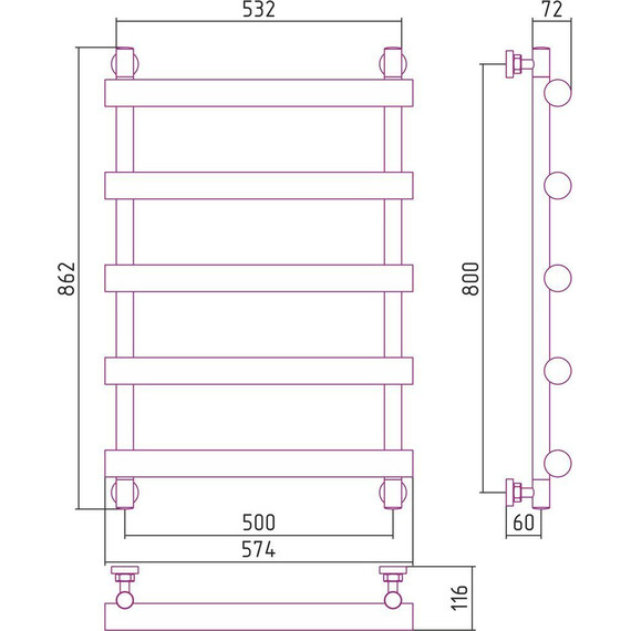 Полотенцесушитель водяной Сунержа Атлант П5 800х500 мм 00-0226-8050 фото 6