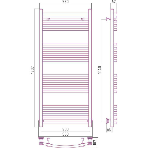 Полотенцесушитель водяной Сунержа Аркус П20 1200х500 мм 00-0251-1250 фото 7