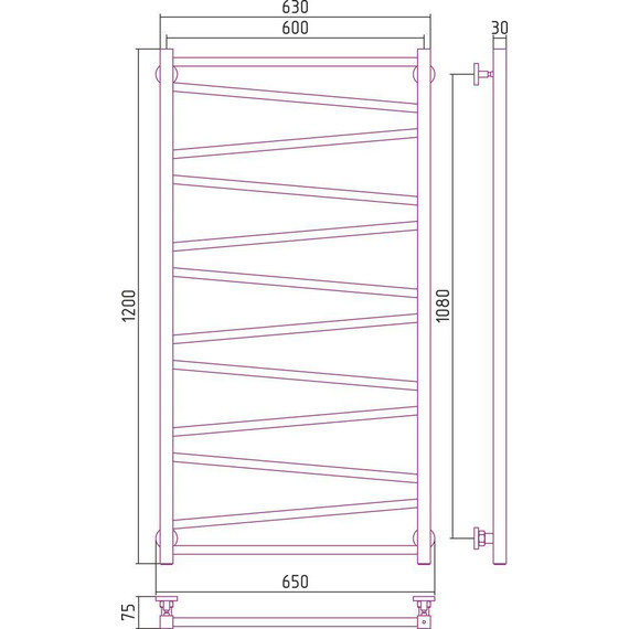 Полотенцесушитель водяной Сунержа Сирокко П12 1200x600 мм 00-0253-1260 фото 6
