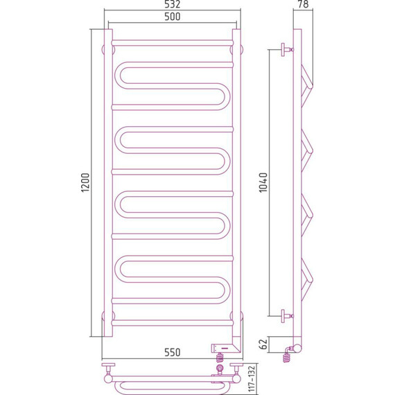 Полотенцесушитель электрический Сунержа Элегия 2.0 П14 1200x500 мм 00-5219-1250 R фото 5