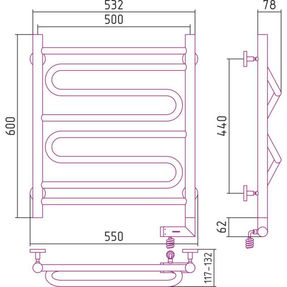 Полотенцесушитель электрический Сунержа Элегия 2.0 П8 600x500 мм 00-5219-6050 R фото 5