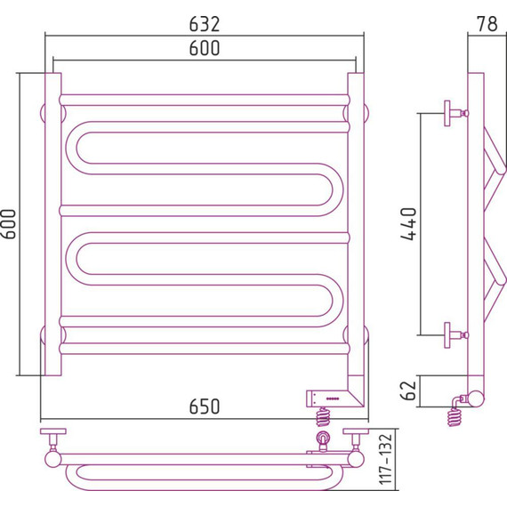 Полотенцесушитель электрический Сунержа Элегия 2.0 П8 600x600 мм 00-5219-6060 R фото 5