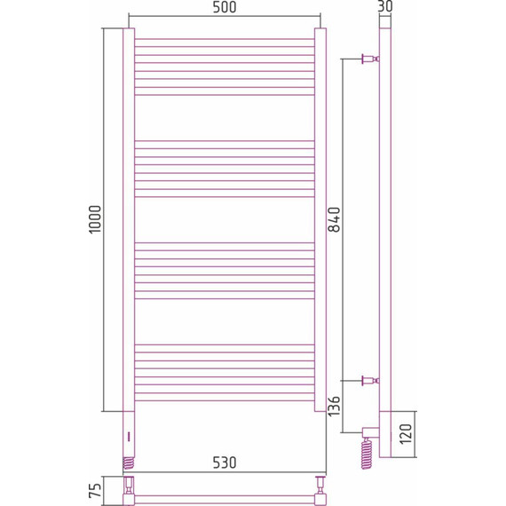 Полотенцесушитель электрический Сунержа Модус 3.0 П16 1000x500 мм 00-5700-1050 L фото 6