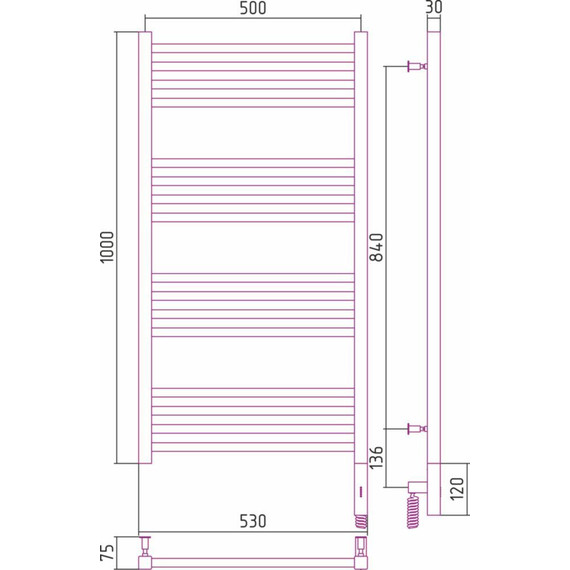 Полотенцесушитель электрический Сунержа Модус 3.0 П16 1000x500 мм 00-5701-1050 R фото 6