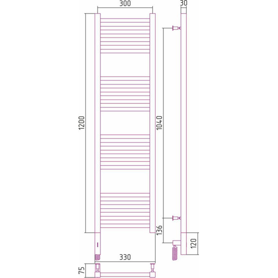 Полотенцесушитель электрический Сунержа Модус 3.0 П20 1200x300 мм 00-5700-1230 L фото 6