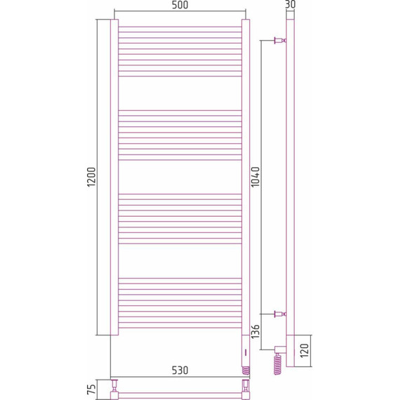 Полотенцесушитель электрический Сунержа Модус 3.0 П20 1200x500 мм 00-5701-1250 R фото 6