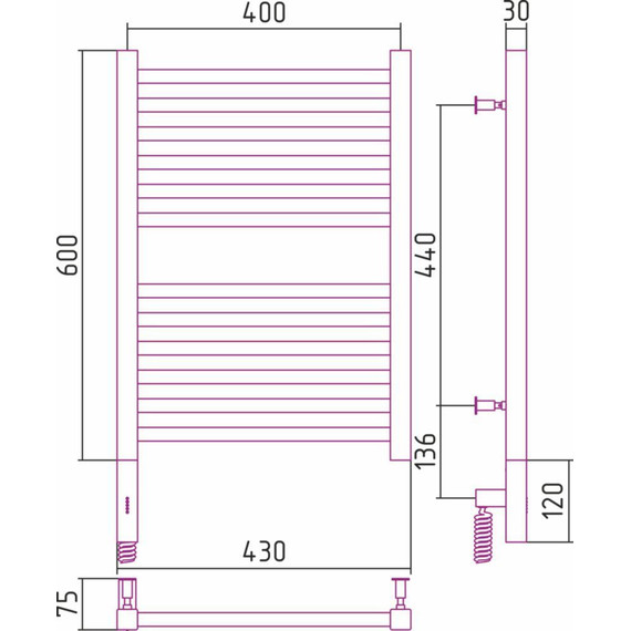 Полотенцесушитель электрический Сунержа Модус 3.0 П12 600x400 мм 00-5700-6040 L фото 6