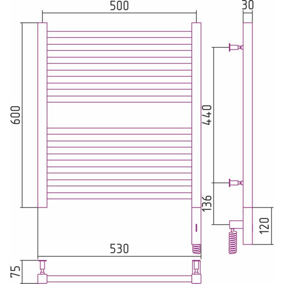 Полотенцесушитель электрический Сунержа Модус 3.0 П12 600x500 мм 00-5701-6050 R фото 6