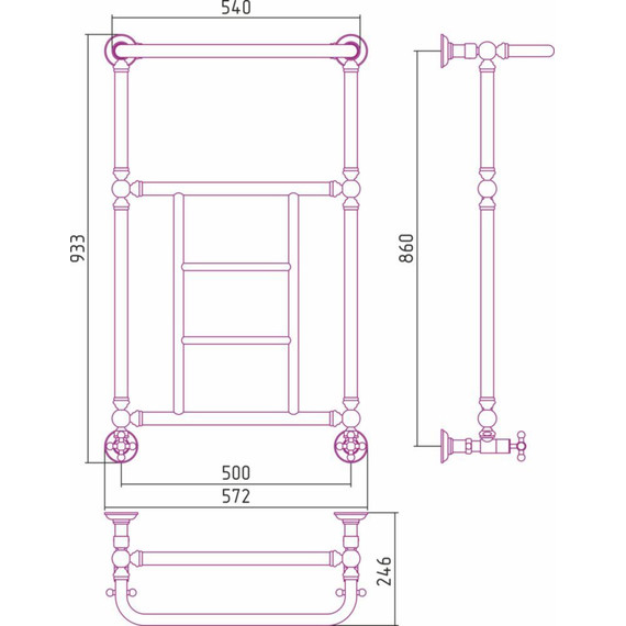 Полотенцесушитель водяной Сунержа Ренессанс 1452 с полкой П5 860х500 мм 020-0282-8650, шампань фото 6