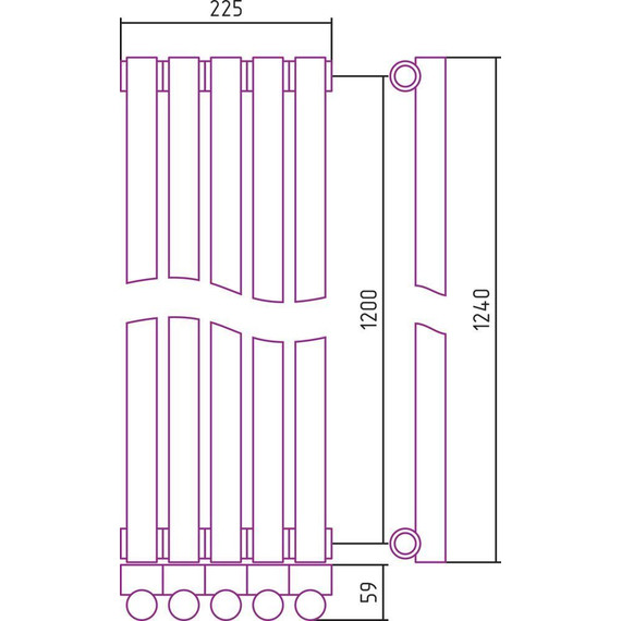 Радиатор Сунержа Эстет-1 225х1200 мм (5 секций) 00-0301-1205 универсальное подключение фото 5