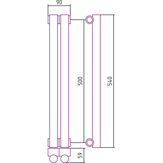 Радиатор Сунержа Эстет-1 90х500 мм (2 секции) 00-0301-5002 универсальное подключение фото 5