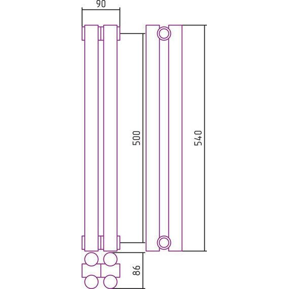 Радиатор Сунержа Эстет-11 90х500 мм (2 секции) 00-0302-5002 универсальное подключение фото 5