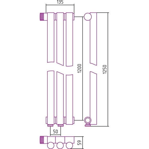 Радиатор Сунержа Эстет-1 135х1200 мм (3 секции) 00-0310-1203 нижнее левое подключение фото 5