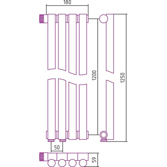 Радиатор Сунержа Эстет-1 180х1200 мм (4 секции) 00-0310-1204 нижнее левое подключение фото 5