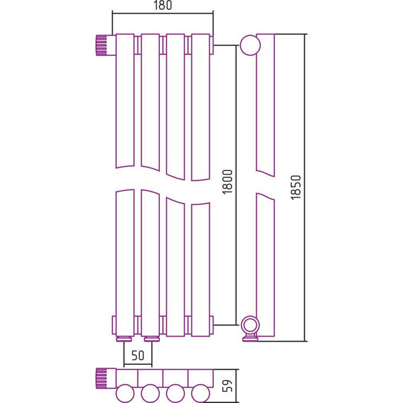 Радиатор Сунержа Эстет-1 180х1800 мм (4 секции) 00-0310-1804 нижнее левое подключение фото 5