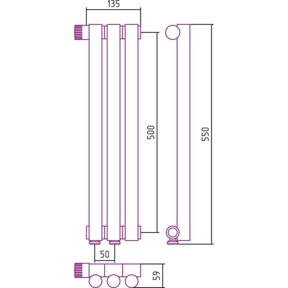 Радиатор Сунержа Эстет-1 135х500 мм (3 секции) 00-0310-5003 нижнее левое подключение фото 5