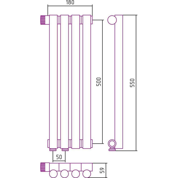 Радиатор Сунержа Эстет-1 180х500 мм (4 секции) 00-0310-5004 нижнее левое подключение фото 6