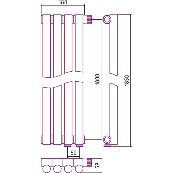 Радиатор Сунержа Эстет-1 180х1800 мм (4 секции) 00-0311-1804 нижнее правое подключение фото 6