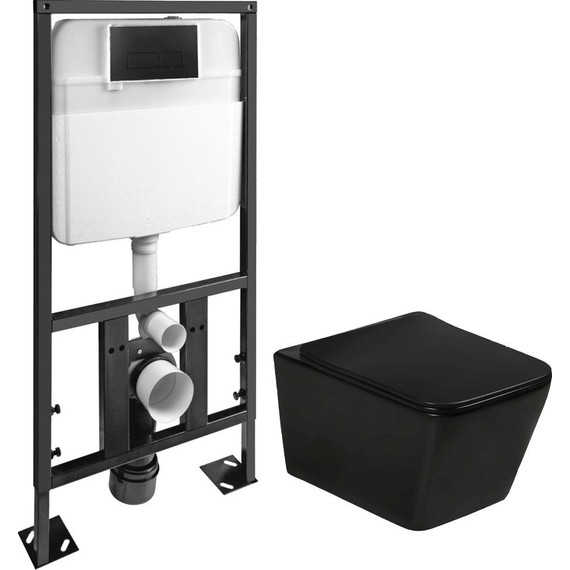 Инсталляция с подвесным безободковым унитазом SantiLine SL-5004MB+SL-04, черный матовый фото 