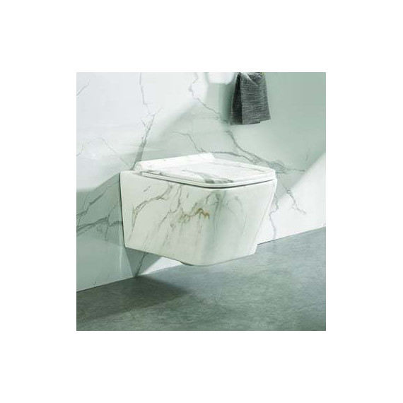 Унитаз подвесной безободковый SantiLine SL-5007MRB с крышкой микролифт, под мрамор, Цвет производителя: под мрамор фото 4