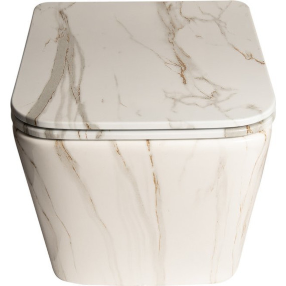 Унитаз подвесной безободковый SantiLine SL-5007MRB с крышкой микролифт, под мрамор, Цвет производителя: под мрамор фото 2