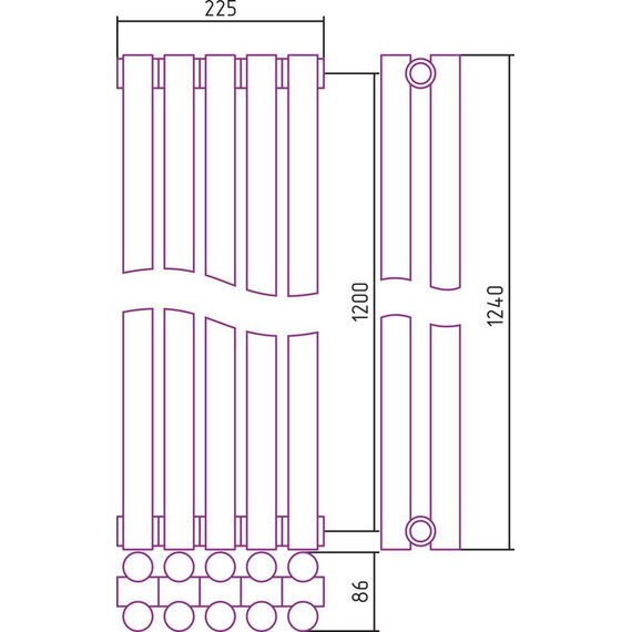 Радиатор Сунержа Эстет-11 225х1200 мм (5 секций) 00-0302-1205 универсальное подключение фото 5