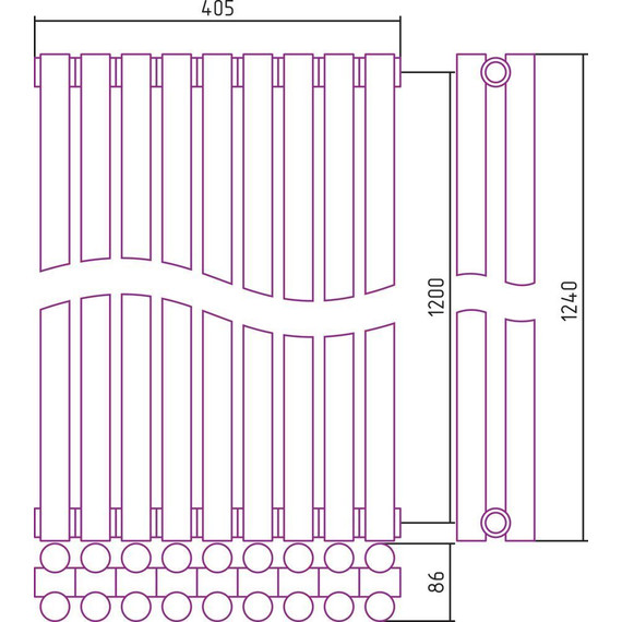 Радиатор Сунержа Эстет-11 405х1200 мм (9 секций) 00-0302-1209 универсальное подключение фото 5