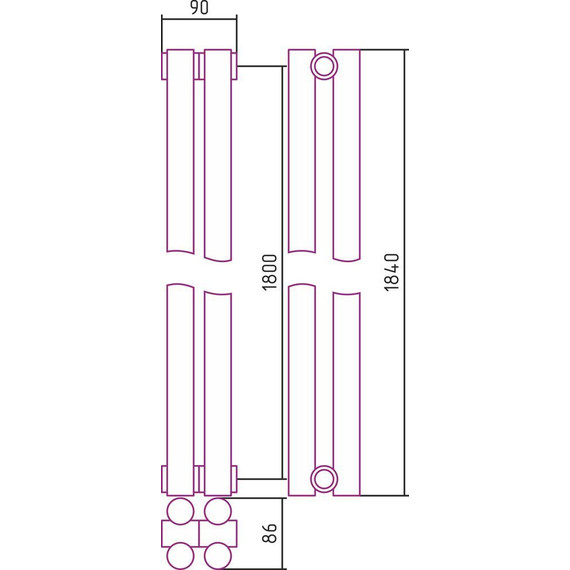 Радиатор Сунержа Эстет-11 90х1800 мм (2 секции) 00-0302-1802 универсальное подключение фото 5