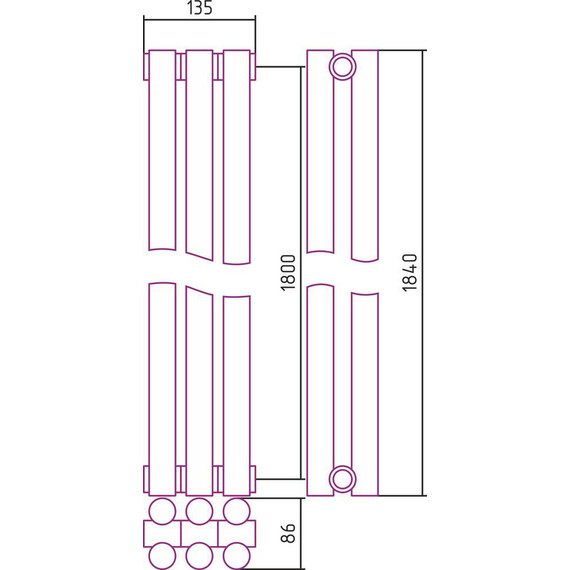 Радиатор Сунержа Эстет-11 135х1800 мм (3 секции) 00-0302-1803 универсальное подключение фото 5