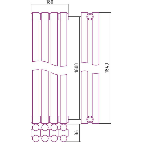 Радиатор Сунержа Эстет-11 180х1800 мм (4 секции) 00-0302-1804 универсальное подключение фото 5